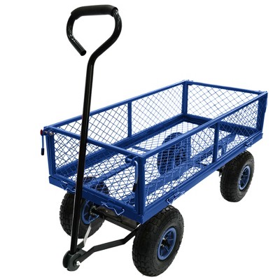 SKRAN Garden Cart Wagon - 300 lbs Capacity Heavy-Duty Steel Mesh Utility Cart with Removable Sides, All-Terrain Wheels & Pull Handle