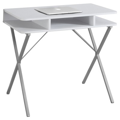 White Top Computer Desk - Silver Metal - EveryRoom