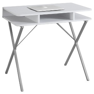 EveryRoom White Top Computer Desk - Silver Metal: 31.5" Compact MDF Writing Desk with Open Storage Shelf - 1 of 4