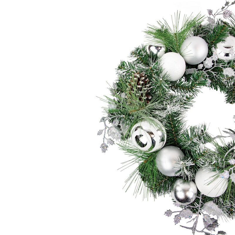 Northlight Green Pine Needle Wreath with Pinecones and Christmas Ornaments, 24-Inch, Unlit, 6 of 7
