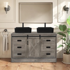 ELECWISH Bathroom Vanities, 48'' Barn Door Farmhouse Bathroom Vanity Cabinet with 6 Drawers, Standing Bathroom Vanity Set - 1 of 4