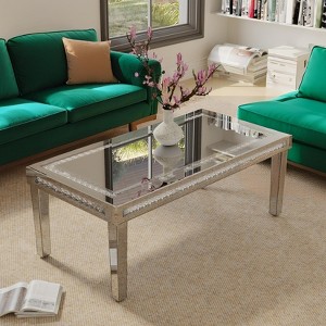 ARTLOGE 120x60cmCrushed Crystal Mirrored Coffee Table Rectangle Center Table Livingroom, Easy to Clean - 1 of 4