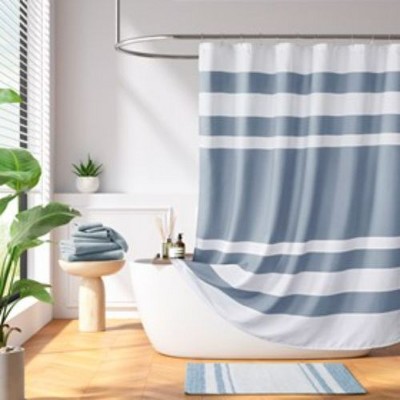 Sapphtopaz Modern Waffle Weave Shower Curtain with 3M Water Repellent, Shower Curtain for Bathroom, Dark Blue Fabric Shower Curtain