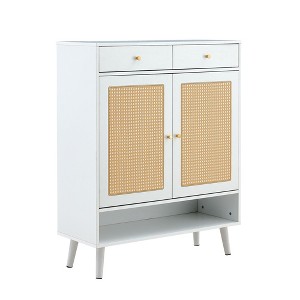 NicBex 4-Tier Shoe Cabinet with 2 Doors,Rattan Shoe Organizer with 2 Drawers for Entryway,Hallway,Living Room - 1 of 4