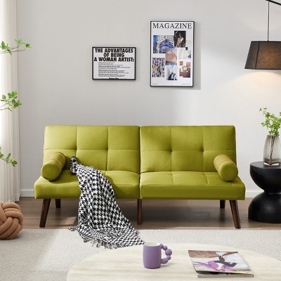 DOMETOUR Modern Convertible Sofa Bed Loveseat for Living Room Bedroom, Linen Fabric Sleeper Futon Couch
