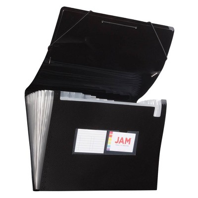 JAM Paper 10" x 15" 13 Pocket Plastic Expanding File Folder - Legal Size - Black
