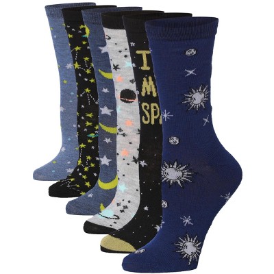 Tipi Toe Women's 6 Pack Colorful Cosmic Night Patterned Lightweight Crew Socks