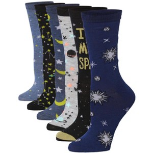 Women's 6 Pack Colorful Cosmic Night Patterned Lightweight Crew Socks - 1 of 1