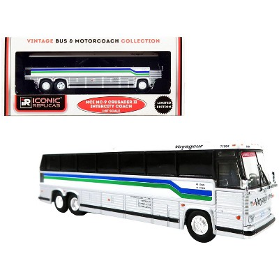 1980 MCI MC-9 Crusader II Bus "Voyageur Colonial Bus Lines" (Canada) White & Silver w/Stripes 1/87 HO Diecast by Iconic Replicas