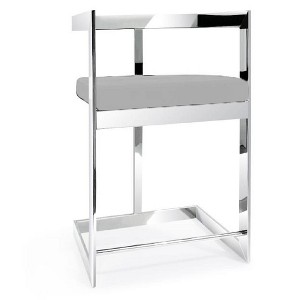 HomeRoots 26" Gray and Silver Velvet and Stainless Steel Low Back Counter Height Bar Chair - 1 of 4