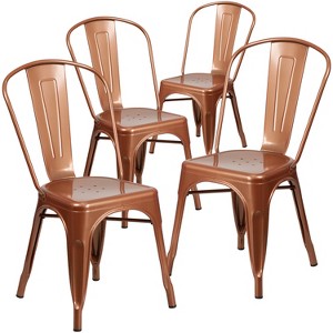 Emma and Oliver Commercial Grade 4 Pack Metal Indoor-Outdoor Stackable Chair - 1 of 4