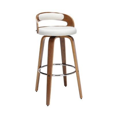 30" Low Back Bentwood Frame Mid-Century Modern Swivel Seat Barstool with Fabric Back and Cushion Beige - OFM