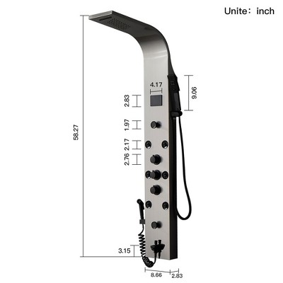 Black Nickel 8-Jet Rainfall Shower Panel System with LED Light