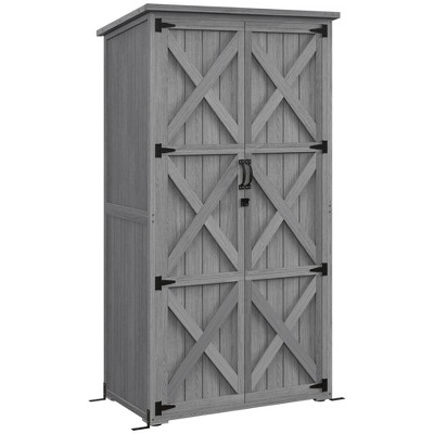 Outsunny Outdoor Storage Cabinet, Wooden Garden Storage Shed With ...