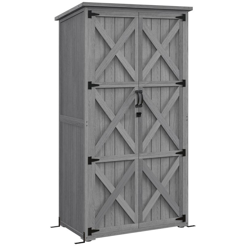 Outsunny Outdoor Storage Cabinet, Wooden Garden Storage Shed with Waterproof Asphalt Roof, 1 of 7
