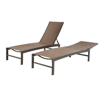2pk Outdoor Five Position Adjustable Aluminum Chaise Lounges Brown - Crestlive Products