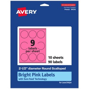 Avery Bright Pink Paper Labels, 2.5" Diameter Round Scalloped - 1 of 4