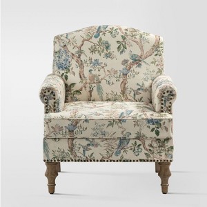 Yahweh Wooden Upholstered  Floral Pattern Design Armchair with Panel Arms and Camelback  | ARTFUL LIVING DESIGN - 1 of 4