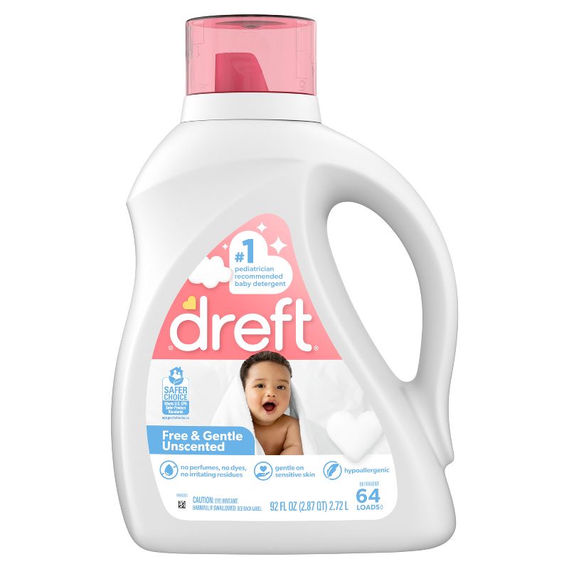 Dreft Family Friendly Unscented Liquid Baby laundry Detergent - 92 fl oz, 1 of 12