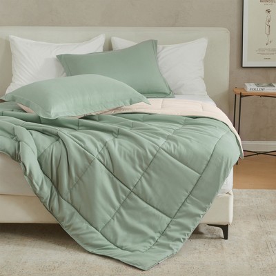 Full Sage and Sand Reversible Down Alternative Comforter Set