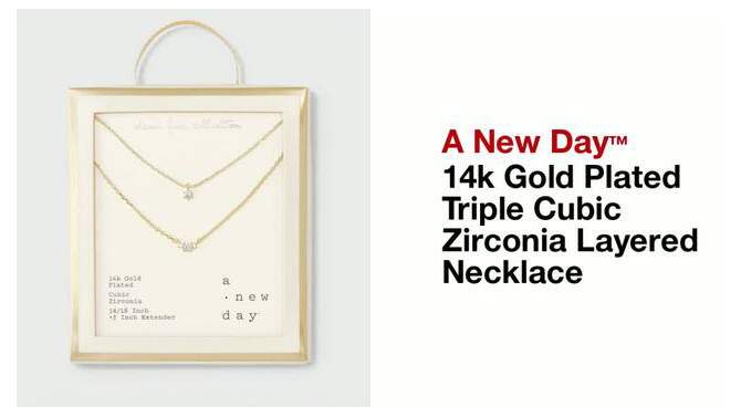 14k Gold Plated Triple Cubic Zirconia Layered Necklace - A New Day&#8482; Gold, 2 of 6, play video