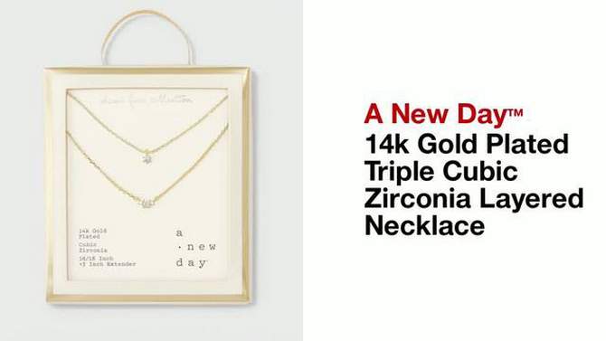 14k Gold Plated Triple Cubic Zirconia Layered Necklace - A New Day&#8482; Gold, 2 of 6, play video
