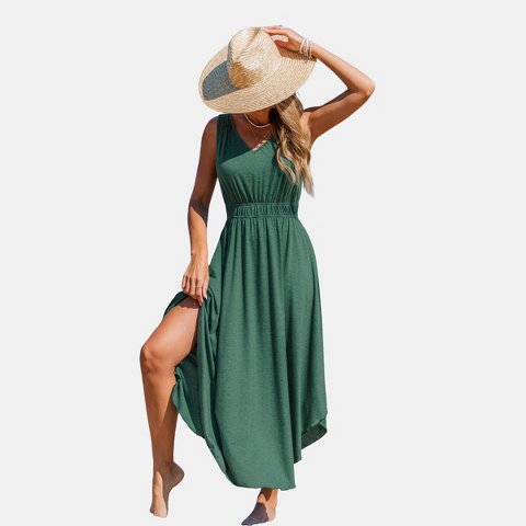 Женские платья Cupshe Women's Elegant Sleeveless Ruched Waist Beach Maxi Dress-S-Green