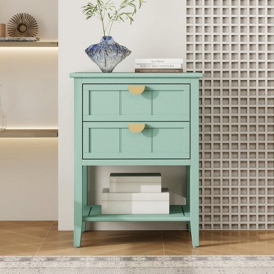 TIRAMISUBEST 2-Drawer Side Table - American style End Table for Bedroom, Living Room or Office, Light Green
