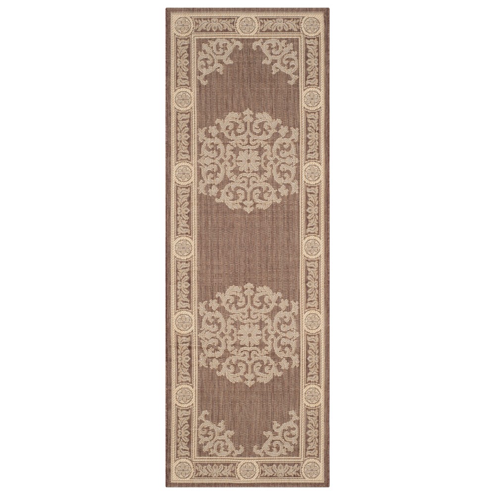 2'3inX12' Runner Outdoor Patio Rug Chocolate/Natural - Safavieh