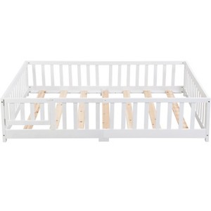 DOMETOUR full Size Floor Bed with Door,Solid Wood Platform Bed Frame with Fence,Suitable for children,Pine Wood,White - 1 of 4