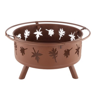 Nature Spring Round Outdoor Fire Pit With Leaf Cutout Design - 32", Rugged Rust