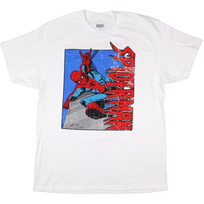 Marvel Spider-Man Men's Spring Into Action Crackle Distressed Adult T-Shirt
