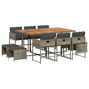 vidaXL Patio Dining Set with Cushions Table and Chairs Outdoor Poly Rattan - Gray Wood 10 Piece - 1 of 4