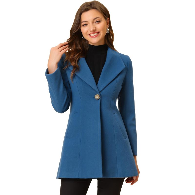 Allegra K Women's Turn Down Collar Buttoned Business Casual Mid-Long Winter Coat, 1 of 7