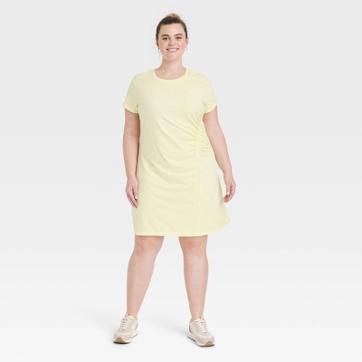 Women's Short Sleeve Ruched Knit Mini T-Shirt Dress - Universal Thread™ Yellow XXL
