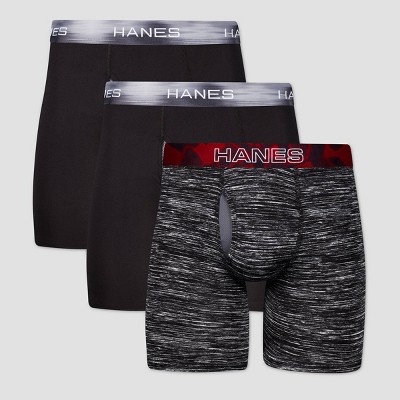 Hanes Sport Men's Air Mesh Boxer Brief Underwear, X-Temp, Black