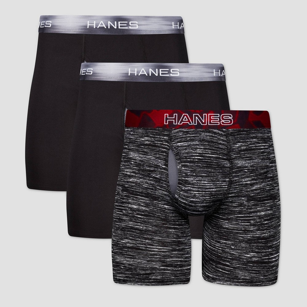Hanes Premium Men's Xtemp Long Leg Boxer Briefs 3pk - Black/Gray L