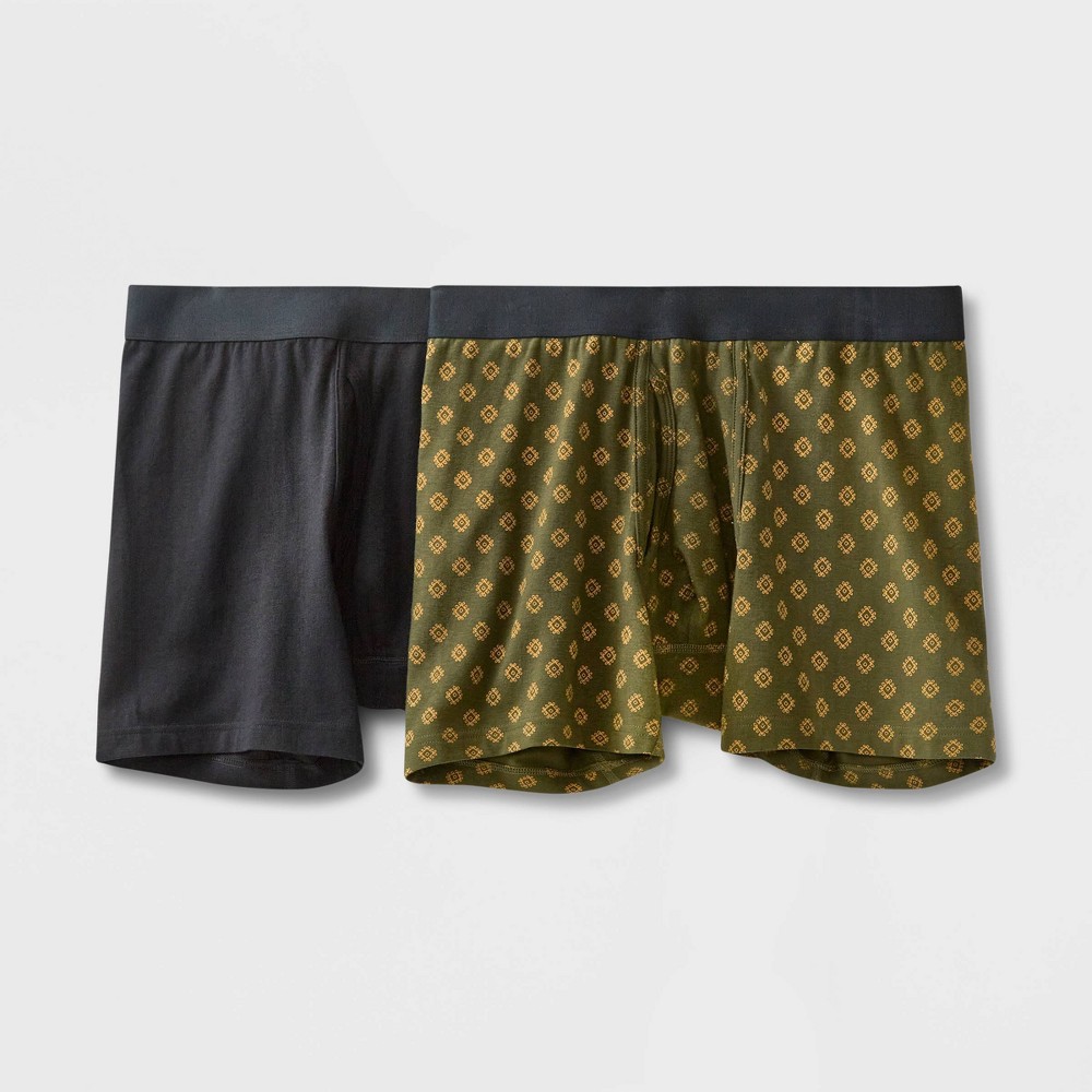 Men's Geo Print Boxer Briefs 2pk - Goodfellow & Co™ Green M (2 packs 4 briefs)