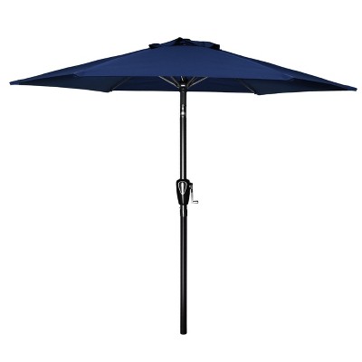 DOMETOUR 7.5ft Patio Outdoor Table Market Yard Umbrella with Push Button Tilt/Crank, 6 Sturdy Ribs for Garden, Deck, Backyard, Pool, Dark Blue
