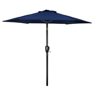 DOMETOUR 7.5ft Patio Outdoor Table Market Yard Umbrella with Push Button Tilt/Crank, 6 Sturdy Ribs for Garden, Deck, Backyard, Pool, Dark Blue - 1 of 4