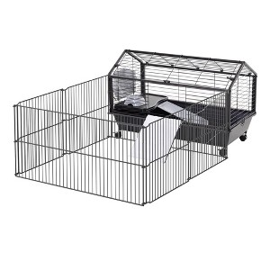 SKYONE Small Animal Rolling Hutch: Secure Metal Cage with Run, Fleece Ramp & Locking Door for - 1 of 4