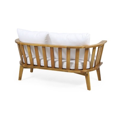 White Cushioned Teak Outdoor Wooden Loveseat
