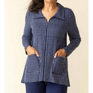 Women's Striped Bamboo Zip Jacket - habitat - 1 of 3