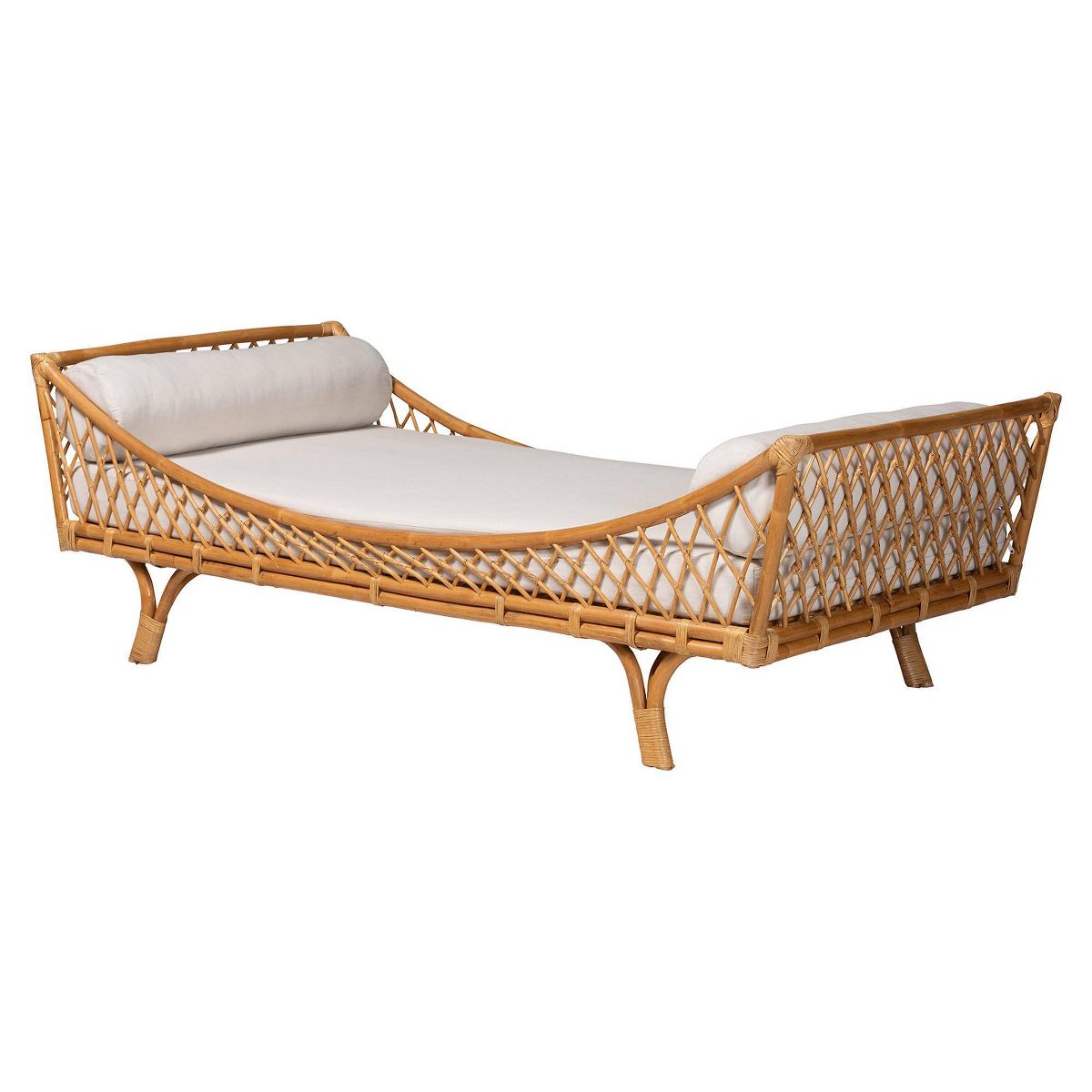 bali & pari Akemi Handwoven Natural Rattan Daybed with Cushion Light Honey