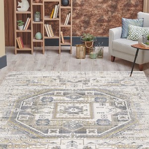 Maxax Boho Woven Rugs  for Entryway, Kitchen, Front Door Indoor Entrance, Entry, Kids Room (Grey/Blue) - 1 of 3