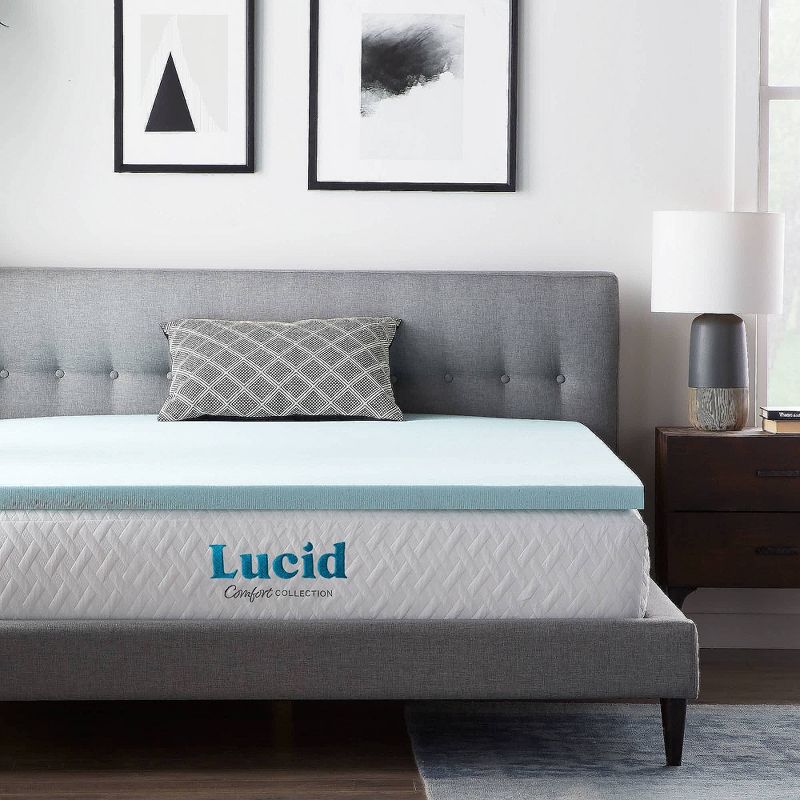 Queen Comfort Collection 2&#34; Gel and Aloe Infused Memory Foam Mattress Topper - Lucid, 1 of 14