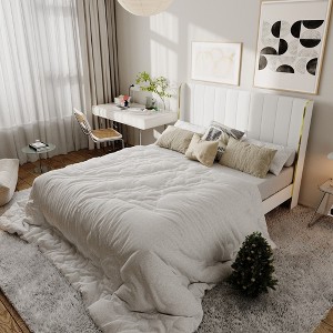 Famapy White Queen - Sized Sleek Mnimalist Bed Frame: Padded Backrest, Robust Structure, Golden Hued Luxury Legs, Constructing - 1 of 4