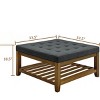 Tufted Linen Upholstery Square Ottoman Coffee Table with Open Storage Shelf,33.5" Multipurpose Footrest for Living Room-Baofuwish - 4 of 4