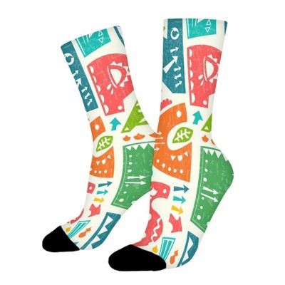 Colorful English Alphabet Letters Women Printed Crew Socks Funny Funky Socks Soft Polyester Novelty Gifts for Artists Men