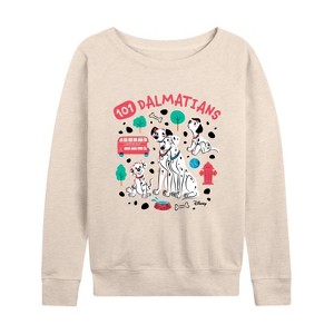 Women's - 101 Dalmatians - Collage of Dalmatian Family Lightweight French Terry Wide Neck Long Sleeve Shirt - 1 of 4